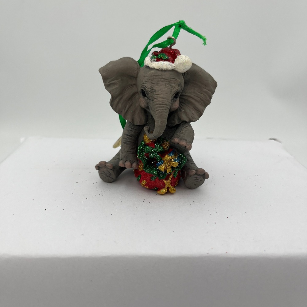 Danbury Mint Baby Animal Ornaments Elephant Christmas Tree Grey Glitter Hat Tag